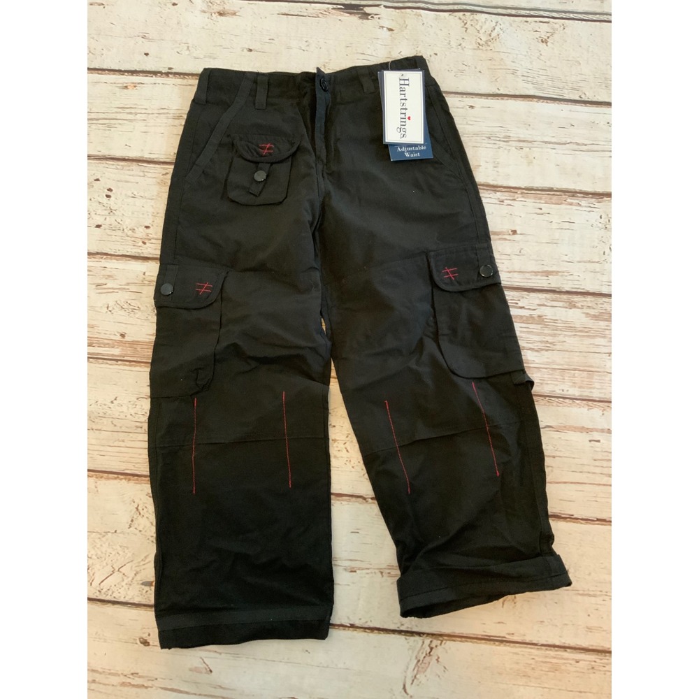 Hartstrings‎ NWT Girls Black Cargo Pants Red Stitching Adjustable Waist Size 5
